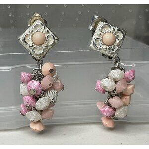 Vintage Beaded Cluster Clip-On Earrings